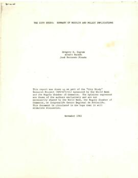 Water Supply and Urban Development Research Material - The City Study - Summary of Results and Policy Implications by Gregory K Ingram, Alvaro Pachon and Jose Fernando Pineda - November 1982