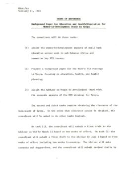 Women in Development - Country Strategies - Kenya Education, Health, Population Paper, Terms of Reference