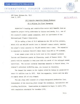 Economic Committee Papers - Argentina - IFC Press Release Number 71/7 - IFC Supports Argentine Cement Producer - 5.5 Million for Plant Expansion