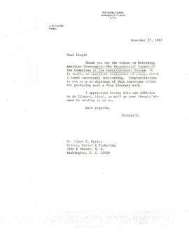 A W Clausen Presidents Papers - Outgoing Chronological Records - November 1985 - Volume 53