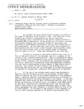 G8 - Promoting Family Health - Towards Closer Collaboration between Governments, NGOs and the World Bank - Workshop - January 15-18, 1985 - Gaborone, Botswana - Correspondence
